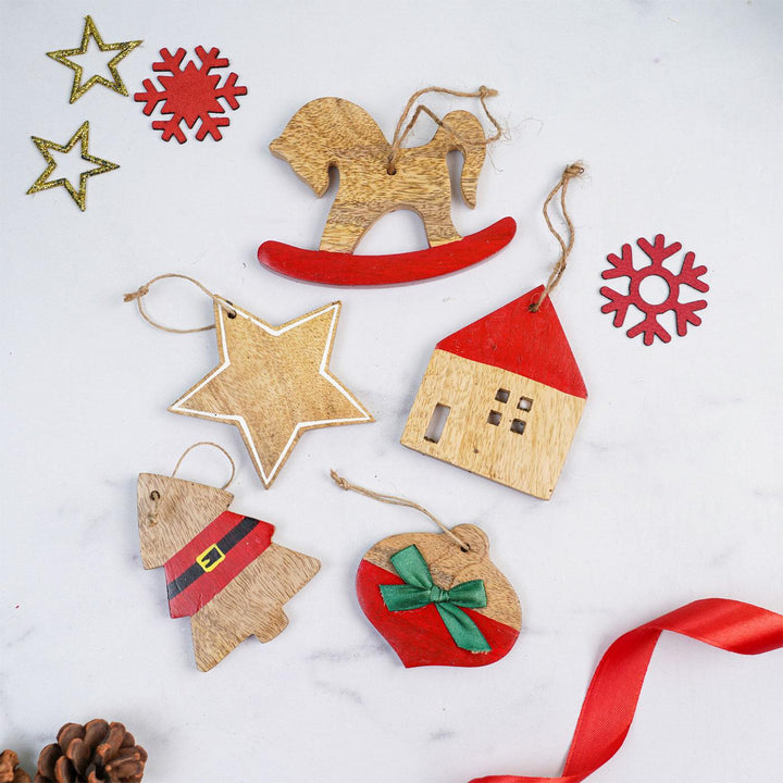 Handmade Assorted Wooden Ornaments For Christmas Tree Decoration