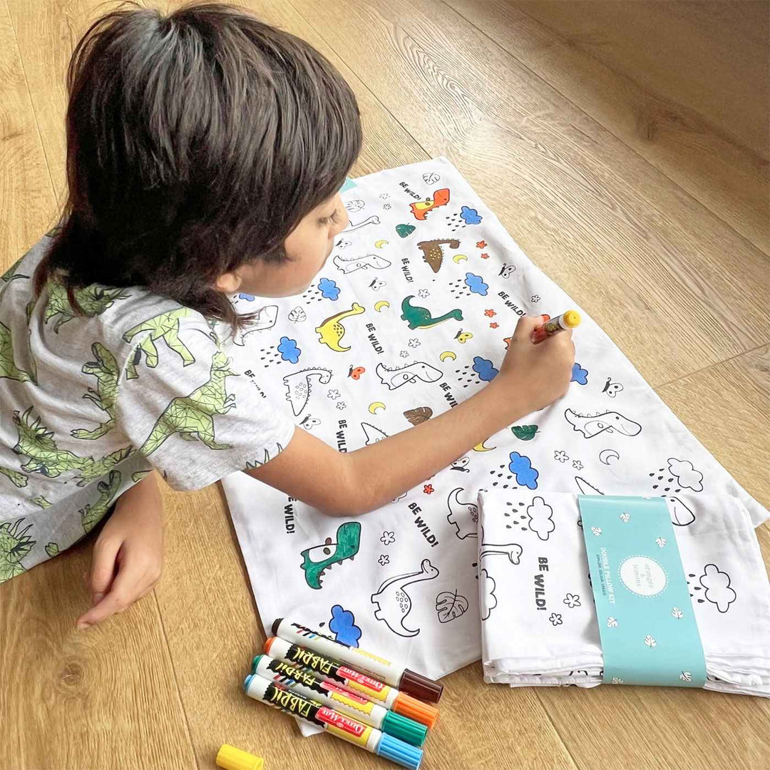 Color Your Own Doodle Art Pillow Case & Fabric Markers For Kids