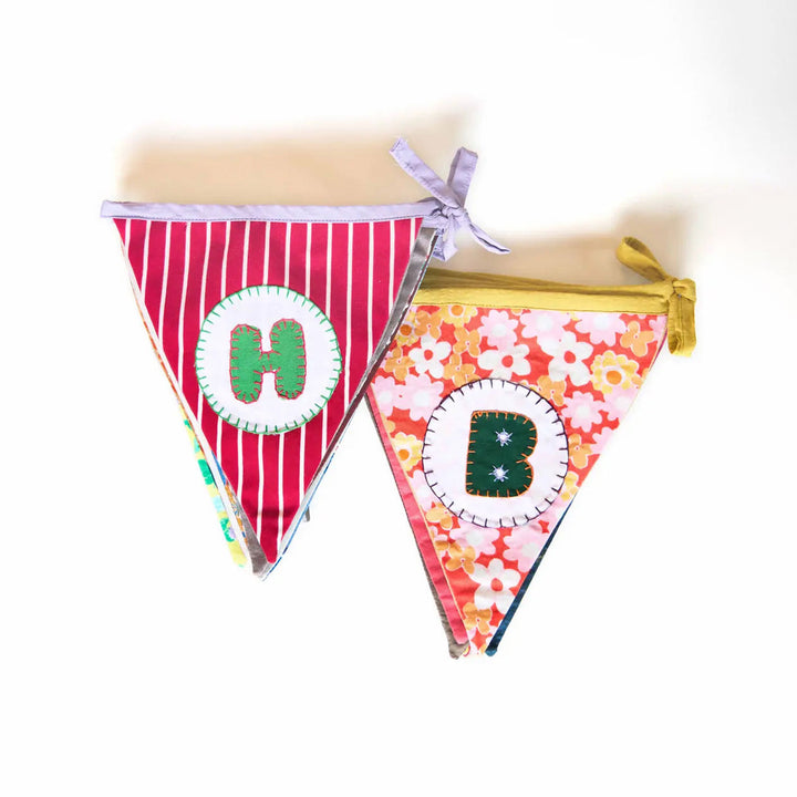 Upcycled Fabric Personalized Birthday Party Buntings I Set of 3