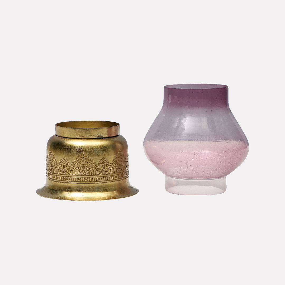 Dohar Brass Plated Tealight Holder with Glass Chimney