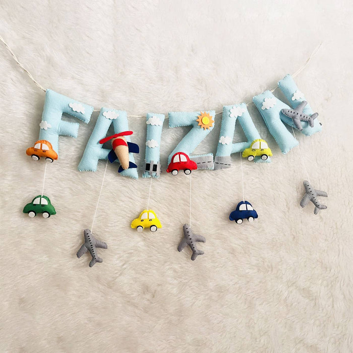 Handcrafted Personalized Cars Theme Bunting For Kids - Name Personalization Hanging Display