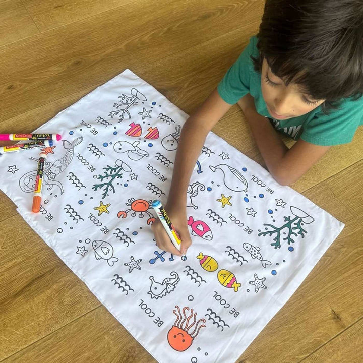 Color Your Own Doodle Art Pillow Case & Fabric Markers For Kids