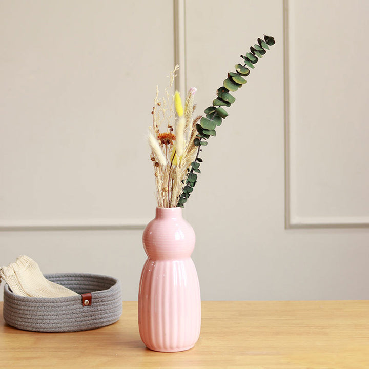 Pumpkin Style Ceramic Vase with Dried Flower Bunch