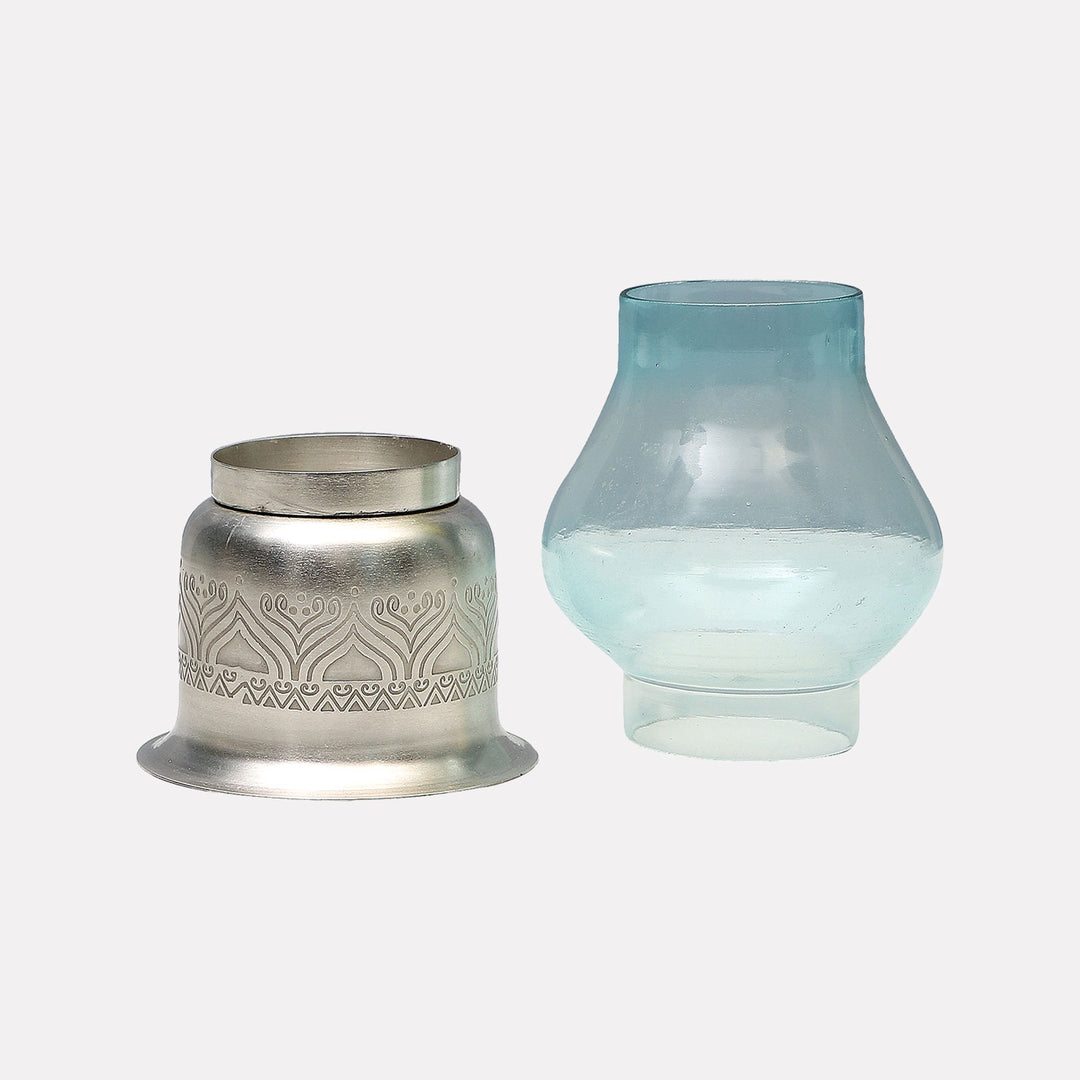 Utsav Silver Plated Tealight Holder with Glass Chimney