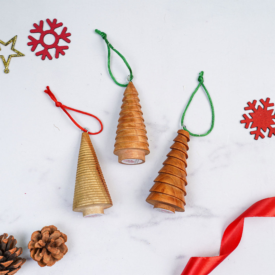 Handmade Minimal Tree Shaped Wooden Ornaments For Christmas Decoration