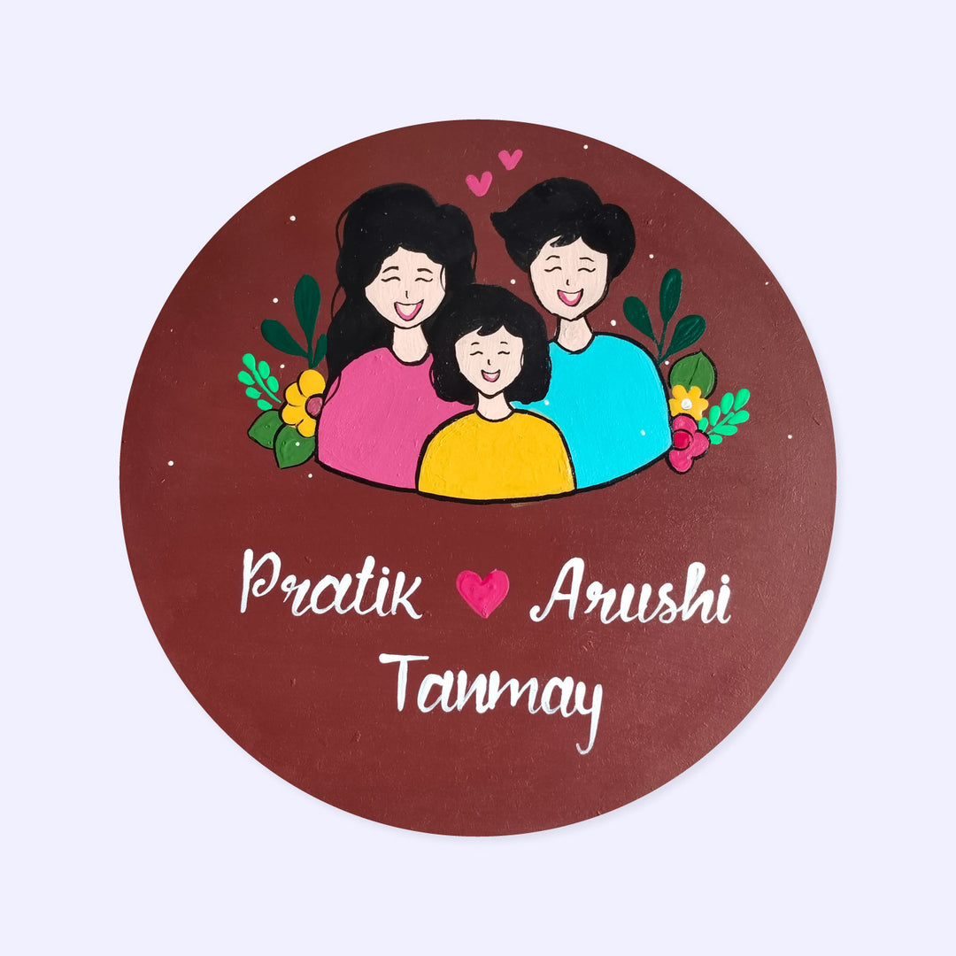 Handcrafted MDF Personalized Nameplate for a Family of Three