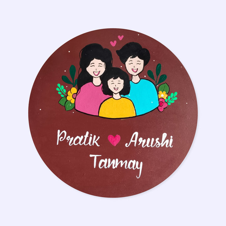 Handcrafted MDF Personalized Nameplate for a Family of Three