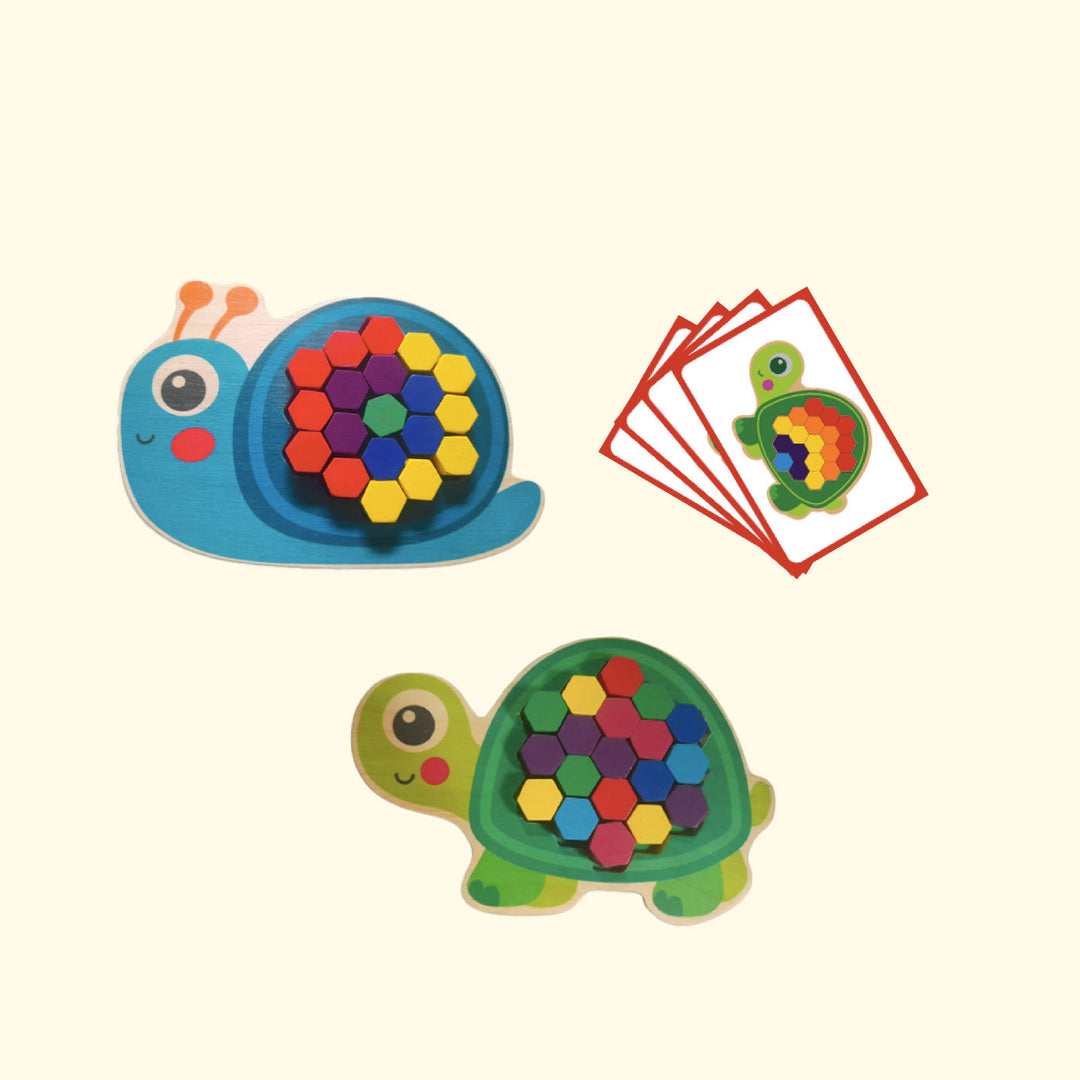 Colourful Wooden Mosaic Snail & Turtle I Set of 2