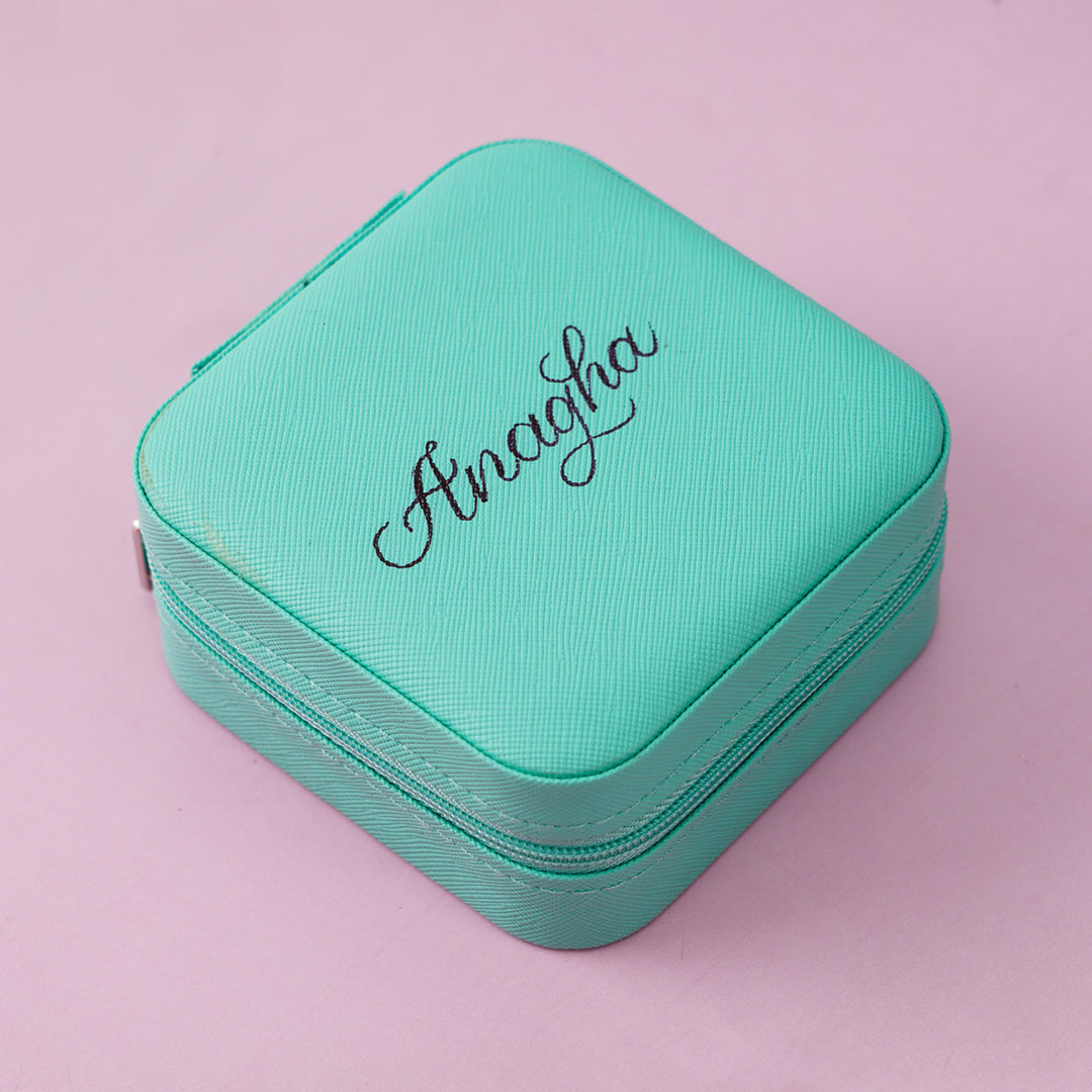 Personalized Mini Teal Jewelry Box