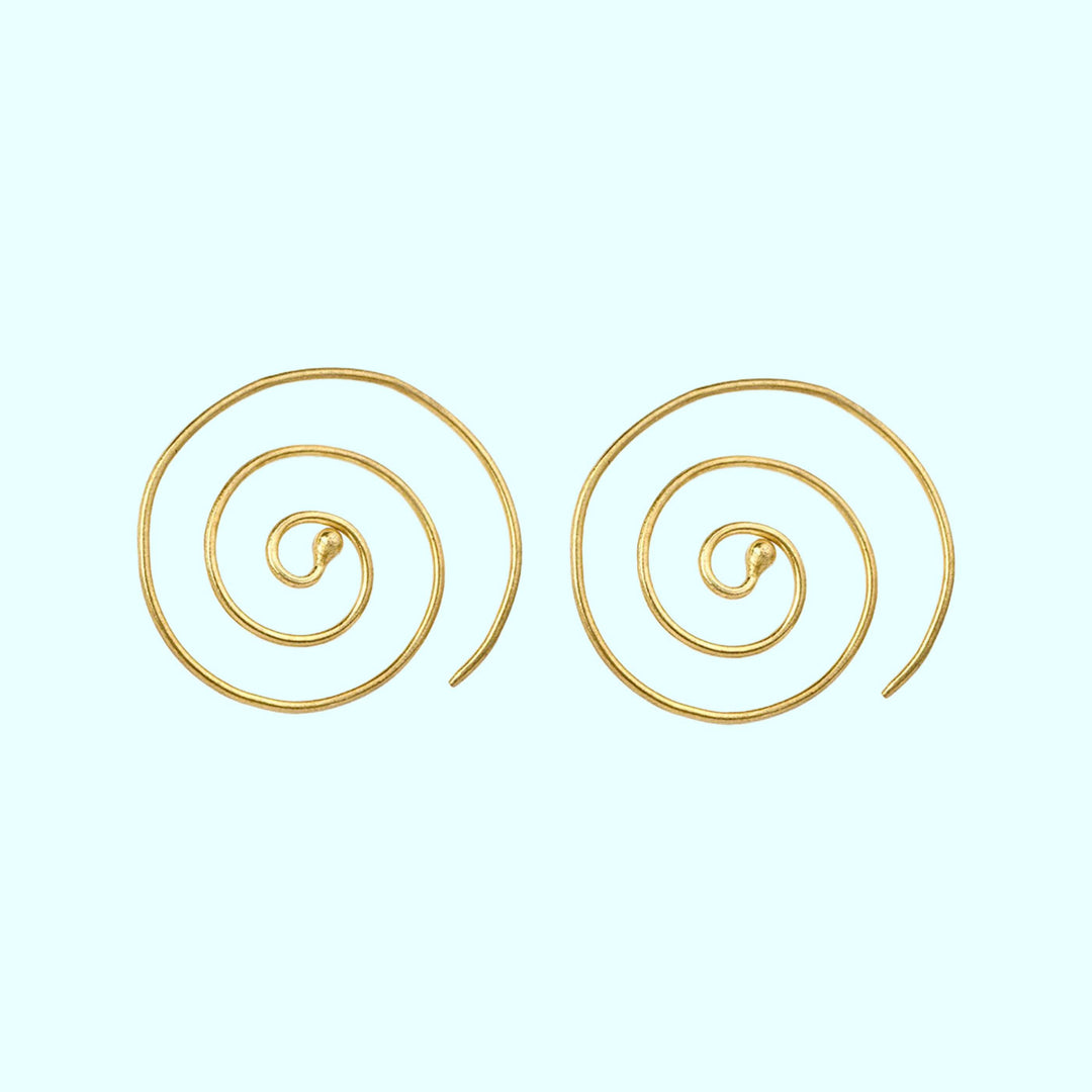 Handmade Brass Modern Hoop Earrings - Spiral Boho Style