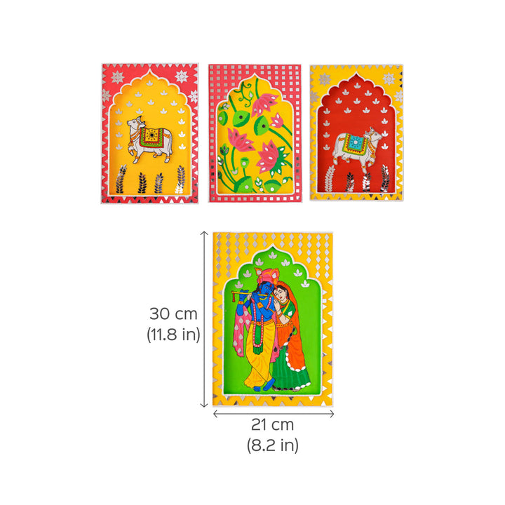 Handcrafted Yellow & Green Frame - Radha-Krishna Traditional Lippan Art Jharokha Wall Art