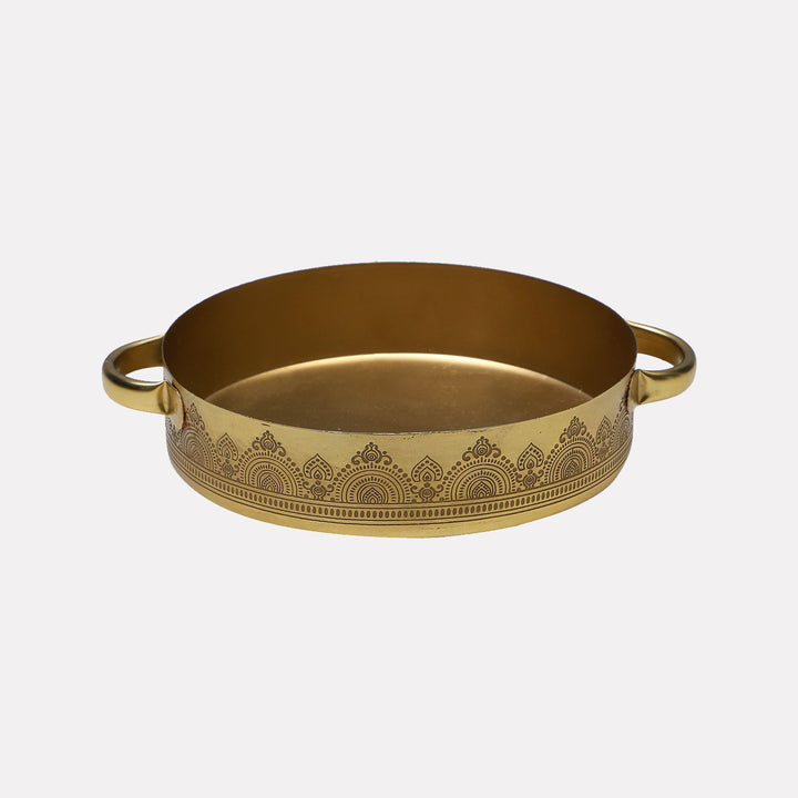 Dohar Brass Plated Candle & Tealight Metal Urli Tray