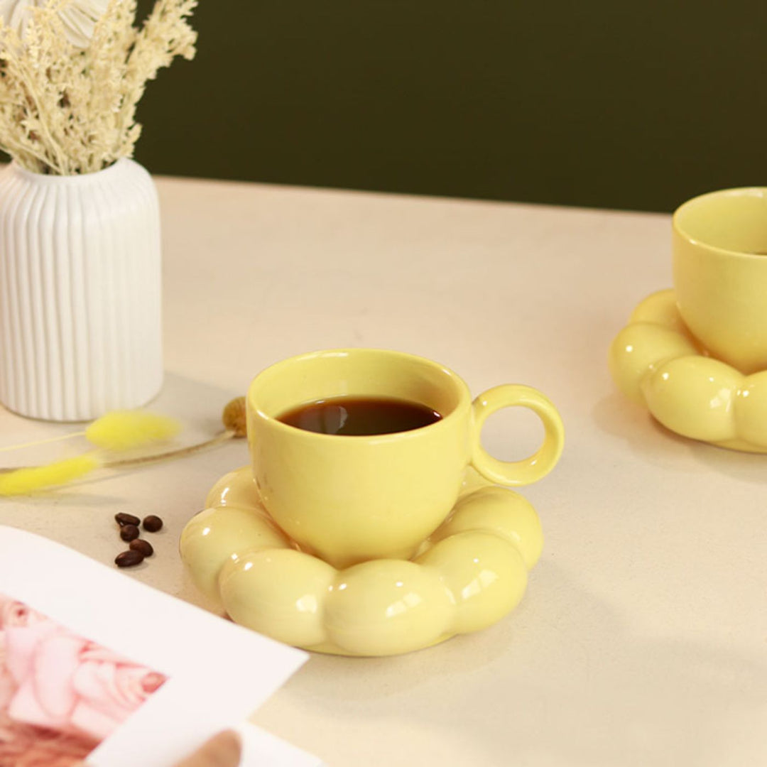 Handcrafted Ceramic Sunflower Cup & Saucer Set