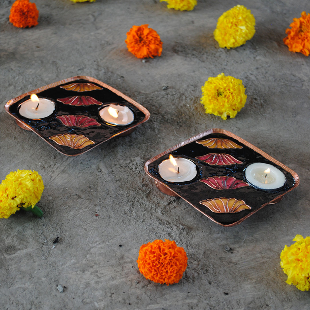 Copper Enamel Tealight Holders I Set of 2