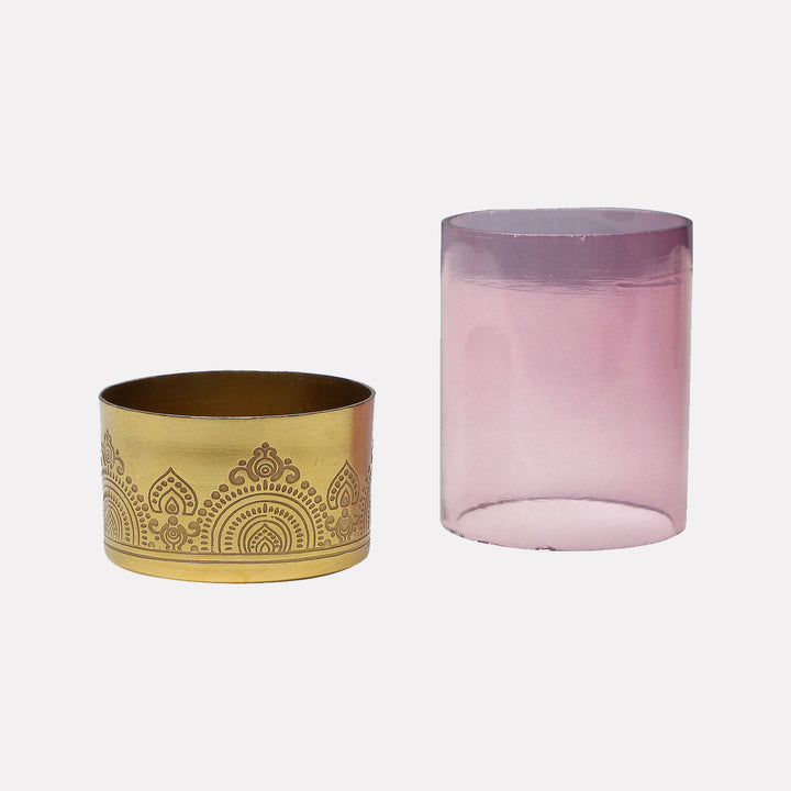 Dohar Brass Plated Tealight Votive with Glass - Set of 2