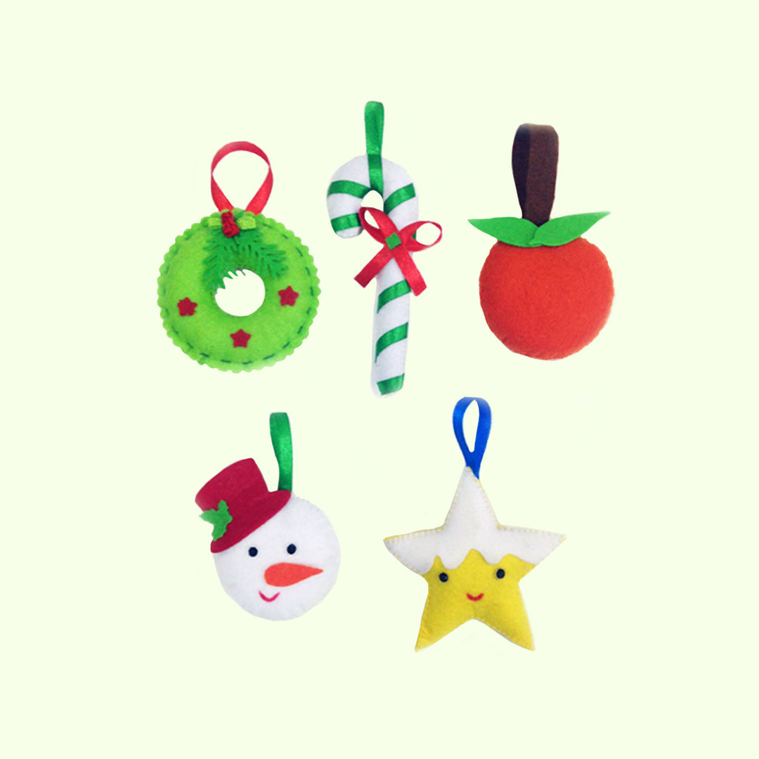Handmade 3D Colourful Assorted Felt Ornaments For Christmas Tree Decoration | Set Of 5
