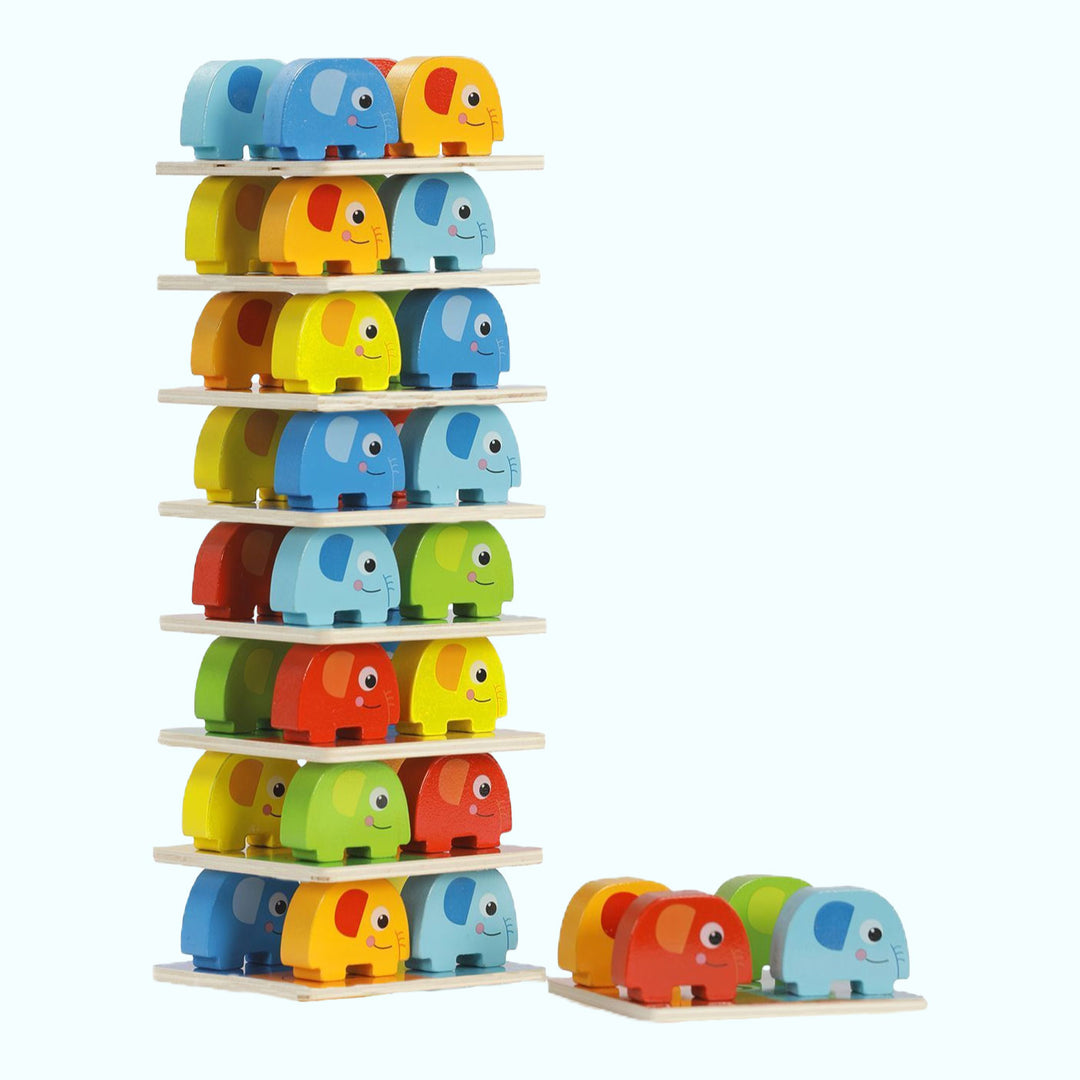 Handpainted Wooden Elephant Stacking Game I Pack of 46