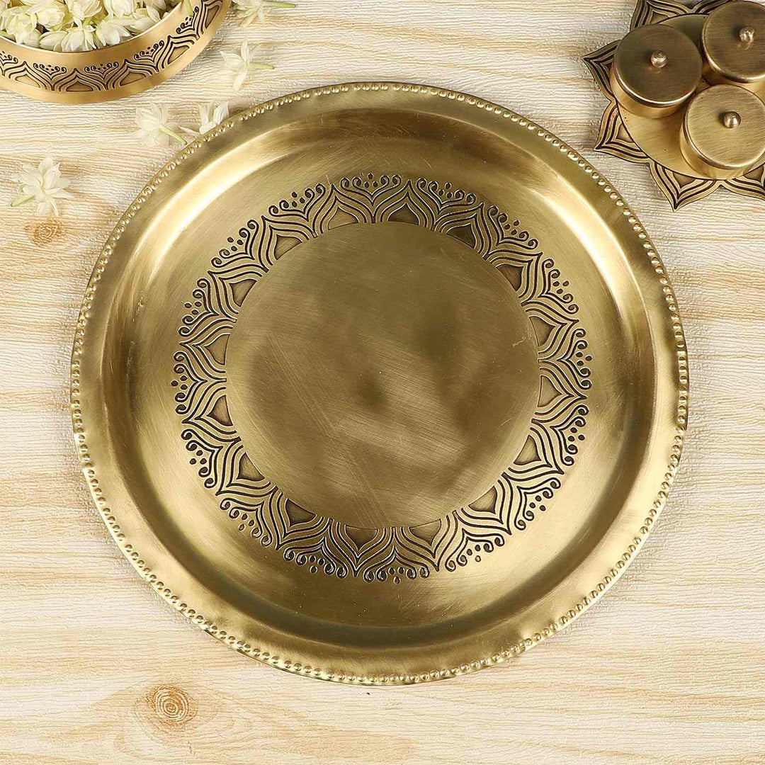 Alpana Handcrafted Antique Brass Pooja Thali