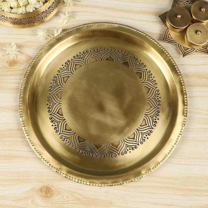 Alpana Handcrafted Antique Brass Pooja Thali