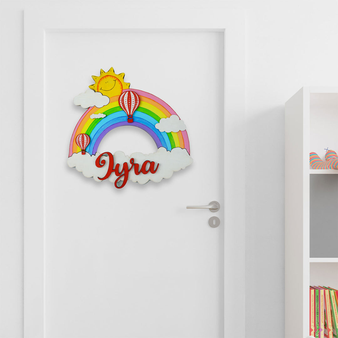 Rainbow and Hot Air Balloon Nameboard for Kids