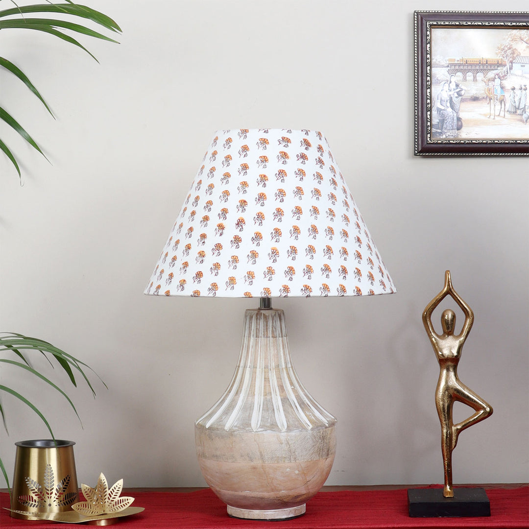 Ekatra Carving Mango Wood & Jute Table Lamp
