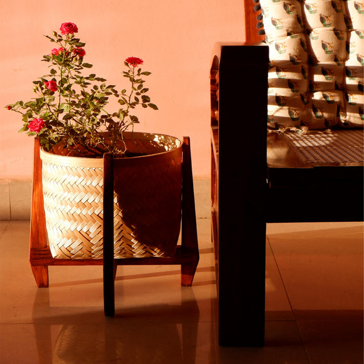 Handcrafted Bamboo Large Planter With Stand - Zwende