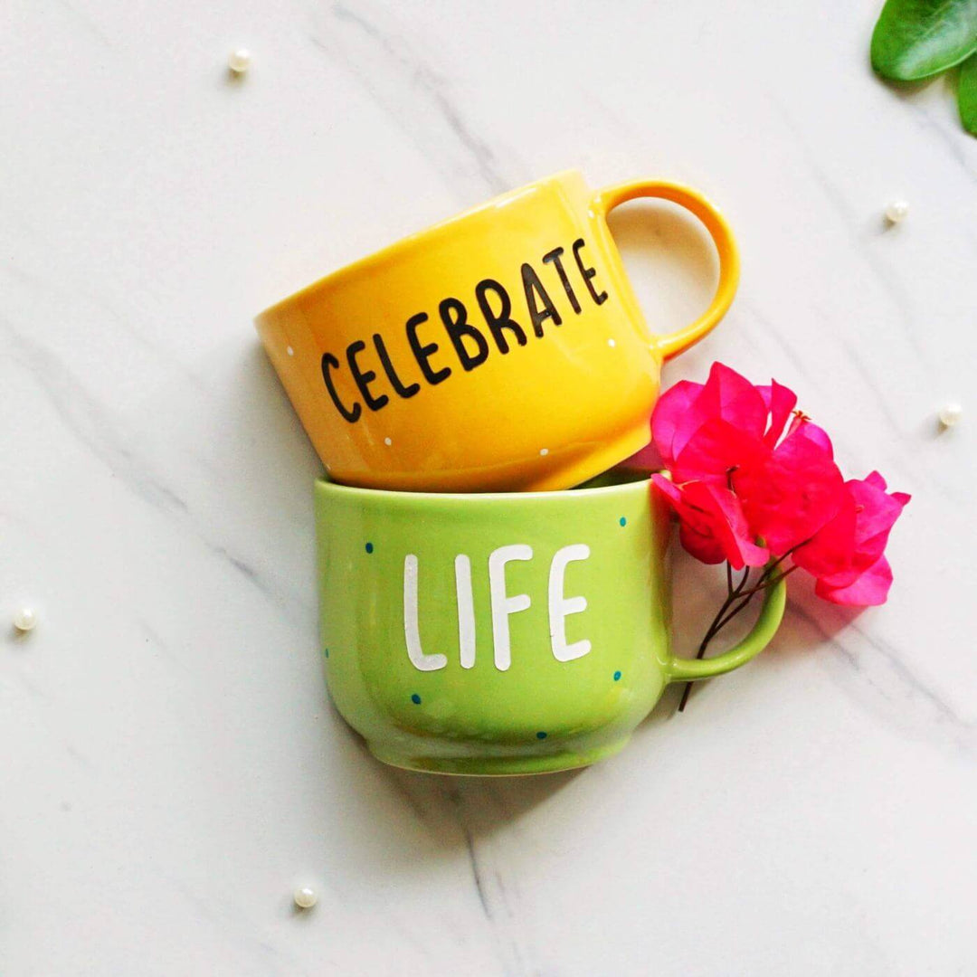 Themed Ceramic Cup Planter Set - Celebrate Life