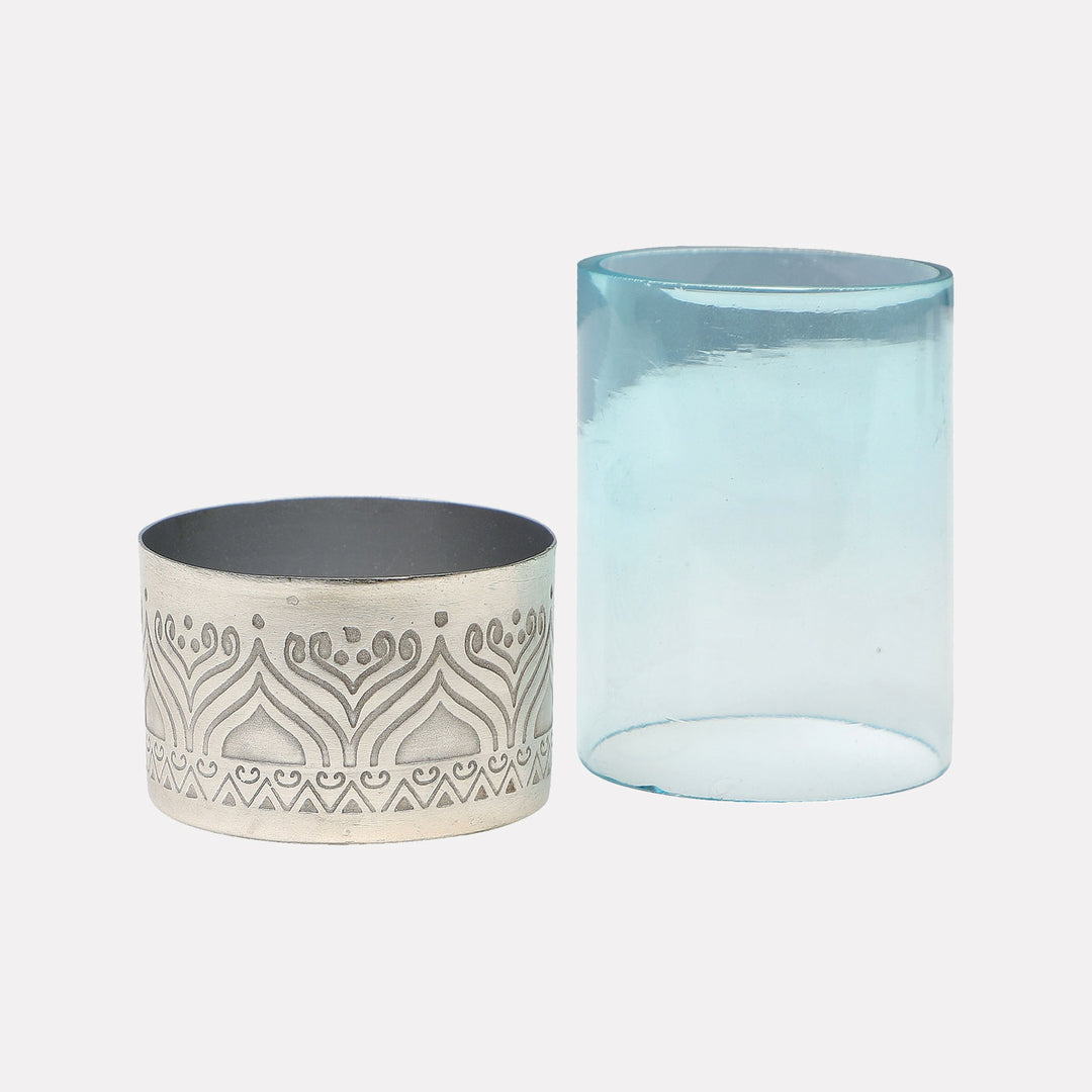 Utsav Silver Plated Tealight Votive with Glass - Set of 2