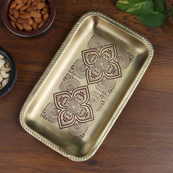 Dohar Handcrafted Brass Rectangular Tray