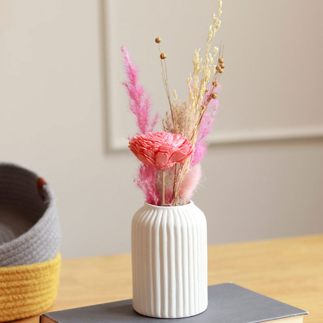 Snow White Ceramic Vase with Dried Ferns Bunch