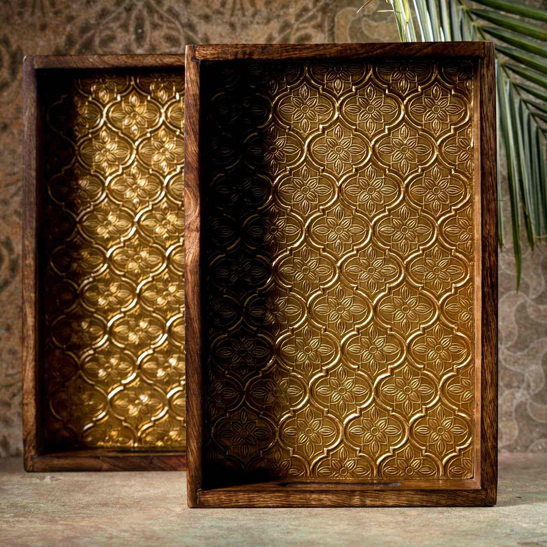 Gart Mango Wood & Metal Work Serving Tray