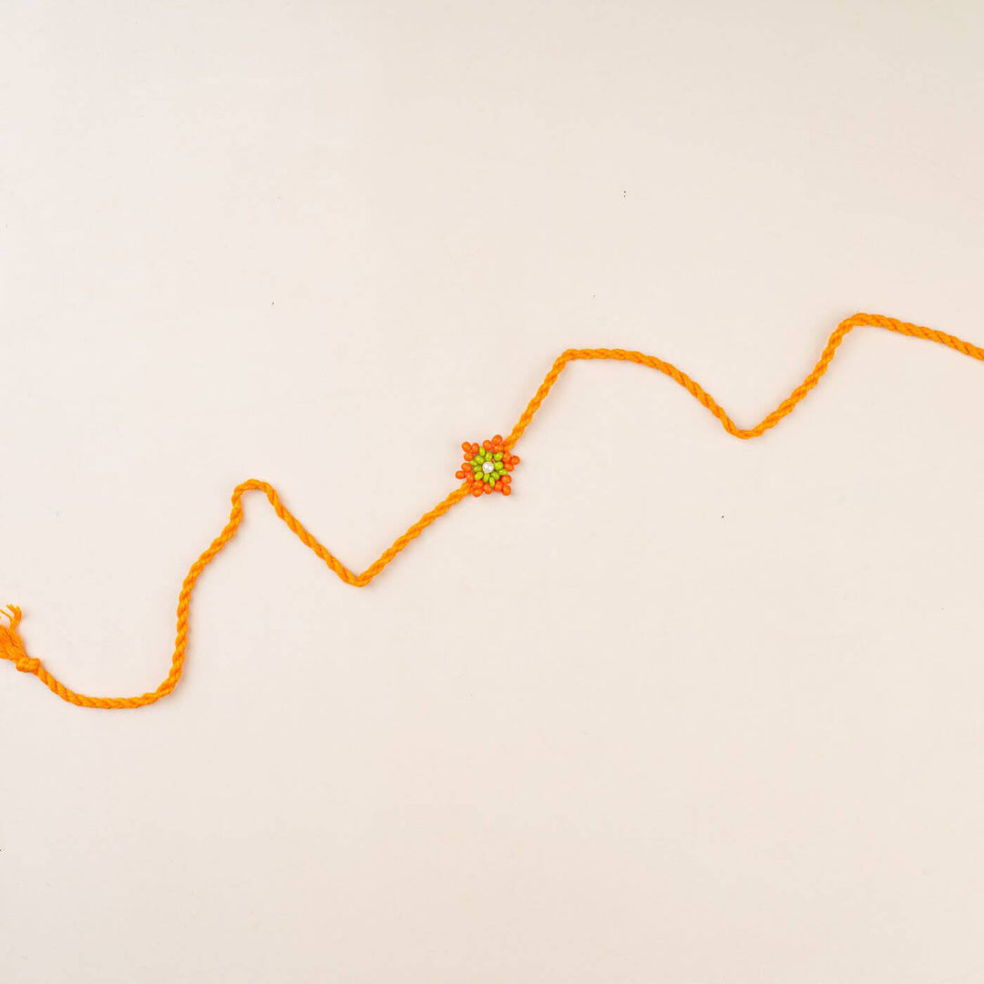Handcrafted Glass Beads Tara Rakhi 6 - Full rakhi length display