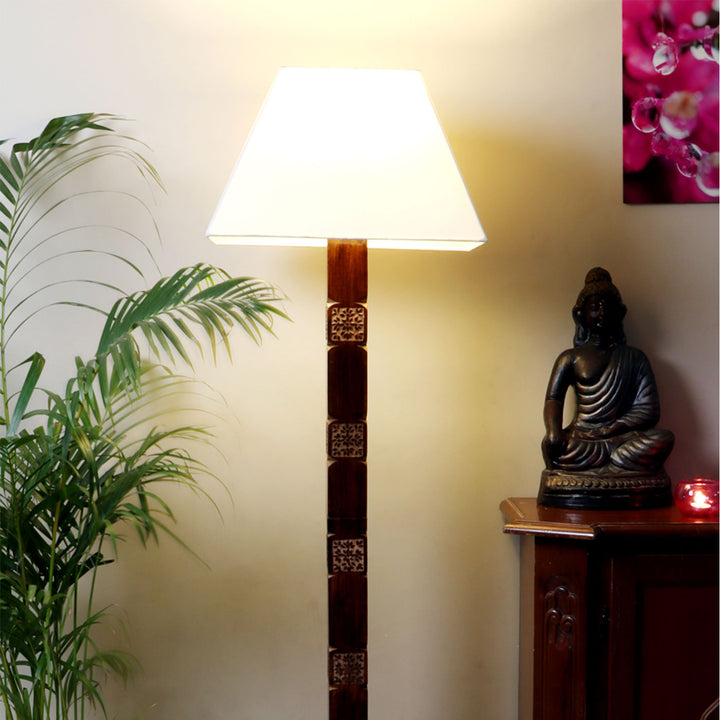 Amogh Hand-Carved Mango Wood & Jute Floor Lamp