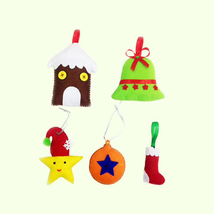 Handmade 3D Vibrant Assorted Felt Ornaments For Christmas Tree Decoration | Set Of 5