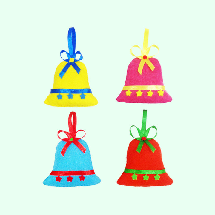 Handmade 3D Colourful Bell Felt Ornaments For Christmas Tree Decoration | Set Of 4