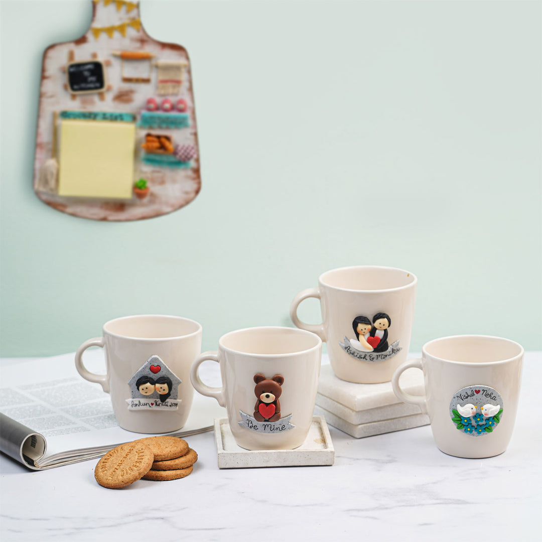 Personalized Teddy & Heart Mug With 3D Clay Figurine