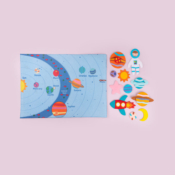 Handcrafted Solar System Playmat With Toys