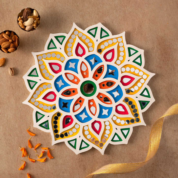 Colorful Floral Handmade MDF & Mirror Rangoli