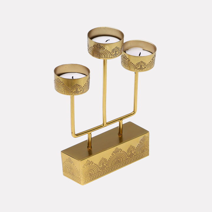 Dohar Brass Plated Tealight & Candle Metal Stand