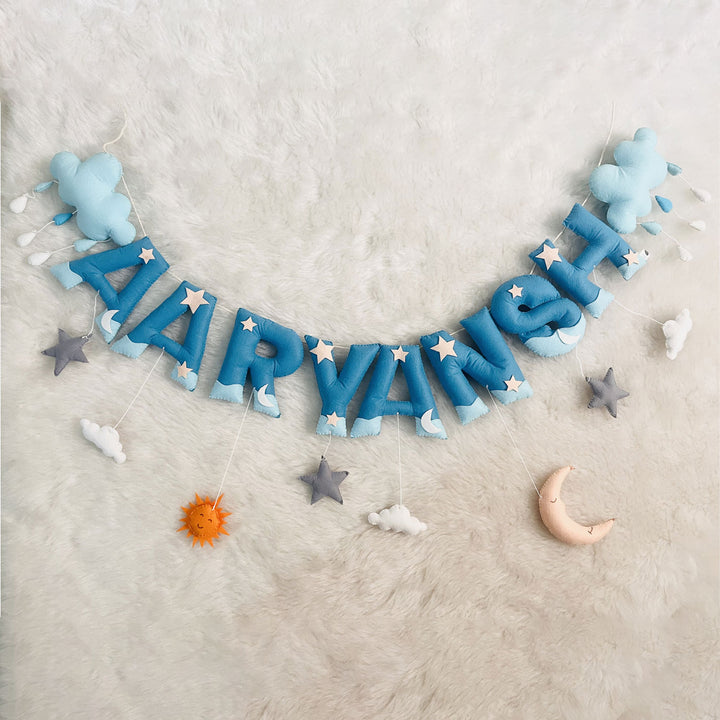 Handcrafted Personalized Cloud Theme Bunting For Kids