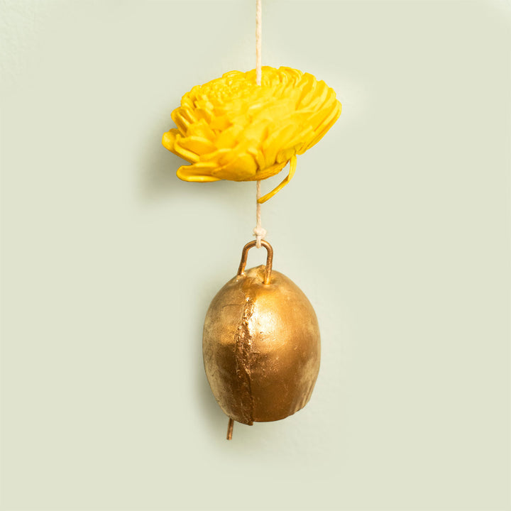 Shola Wood Marigold Flower Festive Bell Hanging