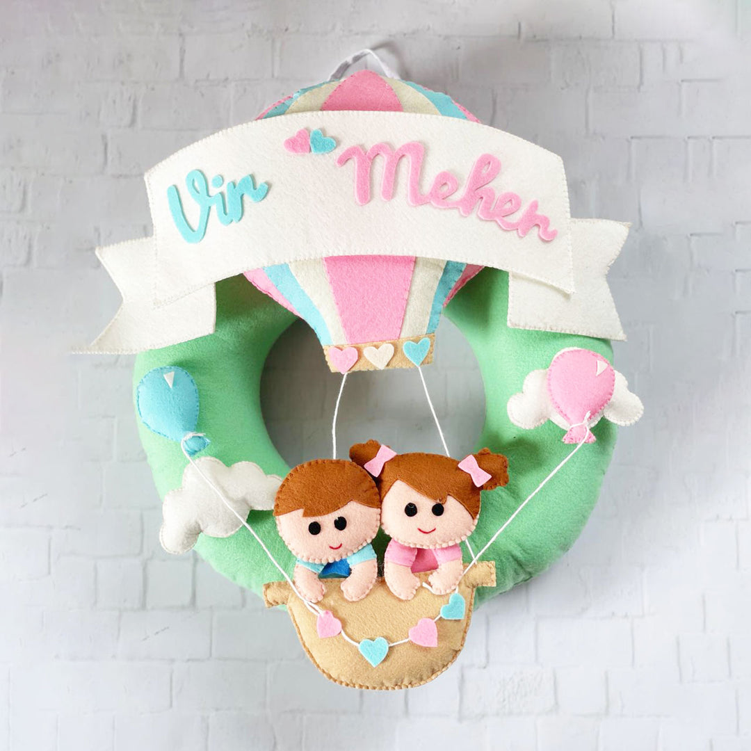 Personalized Felt Parachute Name Plate For Siblings - Front View with Name Personalization