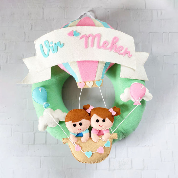 Personalized Felt Parachute Name Plate For Siblings - Front View with Name Personalization