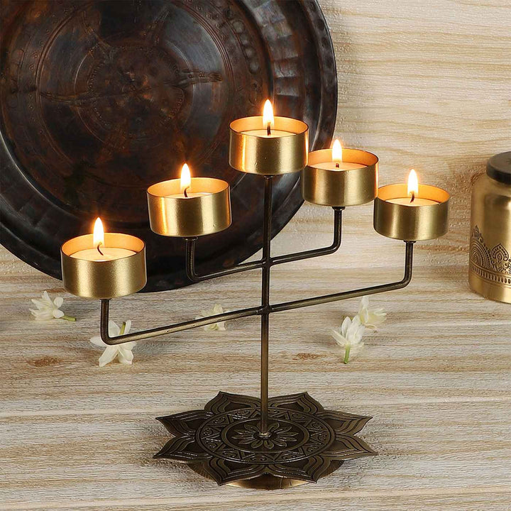 Alpana Handcrafted Antique Brass Panch Diya