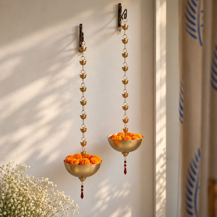 Handmade Hanging Gold Bowl Urli | Set of 2