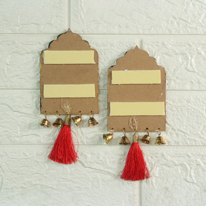 Shubh Labh Jharoka MDF Wall Decor with Bells | Set of 2