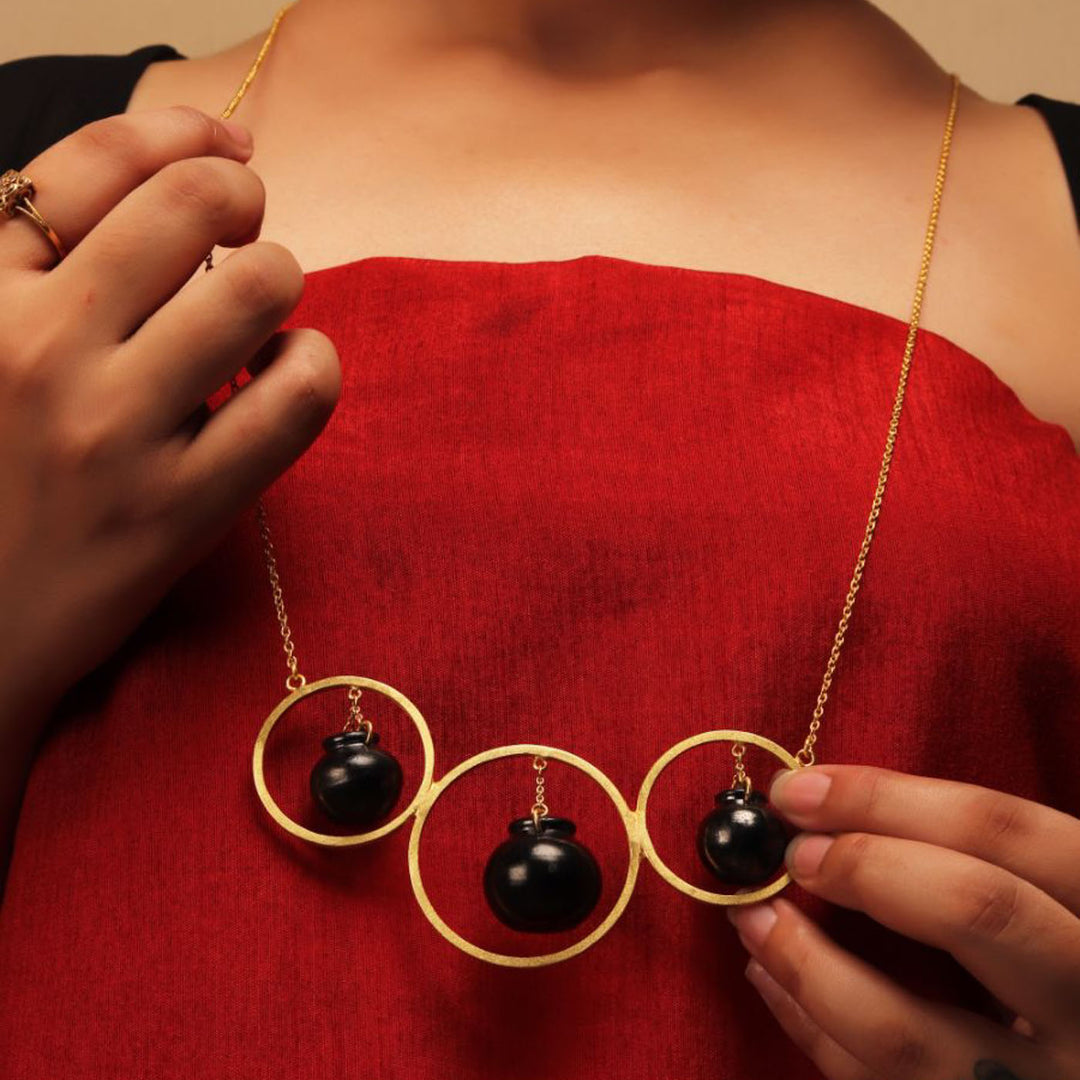 Modern Three Ring Design Handmade Necklace | 22K Gold Plated