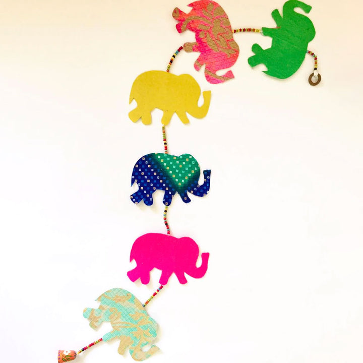 Upcycled Fabric Diya & Elephant Festive Hangings
