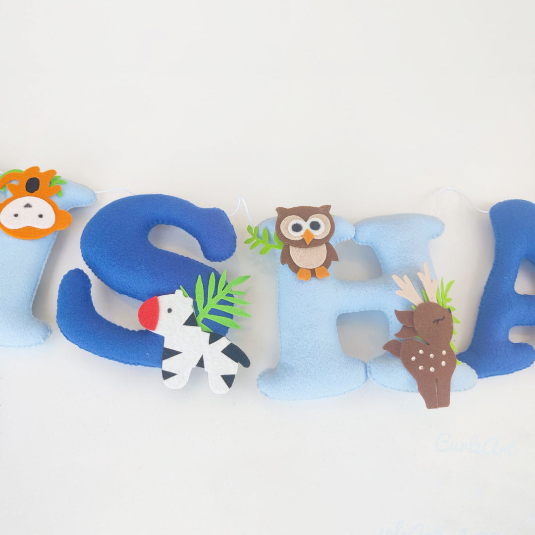 Handcrafted Personalized Jungle Theme Felt Bunting - Close-up of Hanging Letter Garland