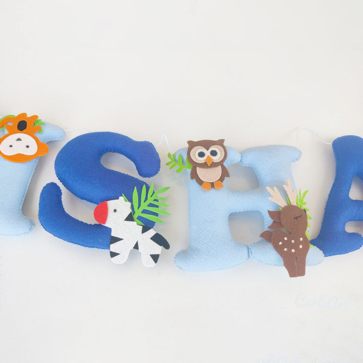 Handcrafted Personalized Jungle Theme Felt Bunting - Close-up of Hanging Letter Garland